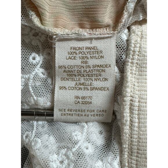 Free People‎ Top Womens Medium Peach Cream Floral Sheer Cottagecore Boho Prairie - Picture 7 of 8